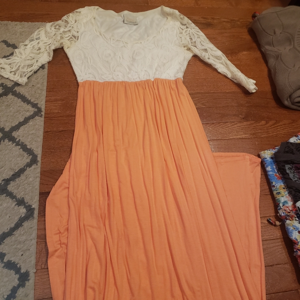 Peach and cream maxi dress